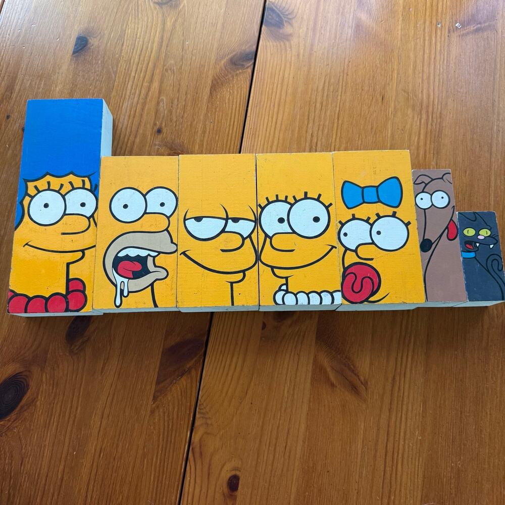 The Simpsons Hand Painted Wood Block Family Folk Art Set Signed Nerdy Chavez
